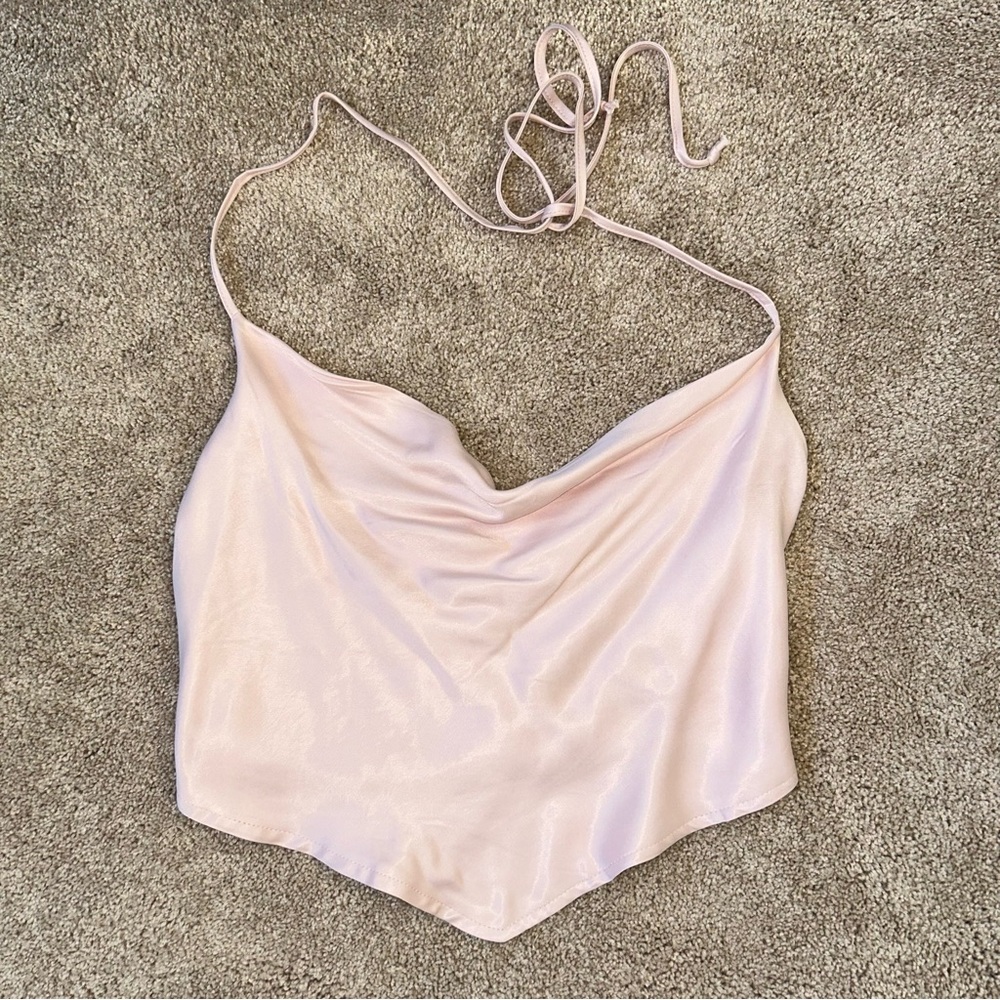 Pink Cowl Neck Halter Top